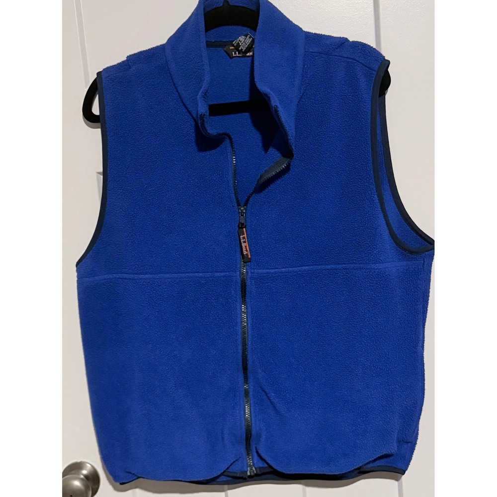 LL Bean Vintage Mens Fleece Vest Royal Blue Full Zip Outdoor Large L-REG 0MR77